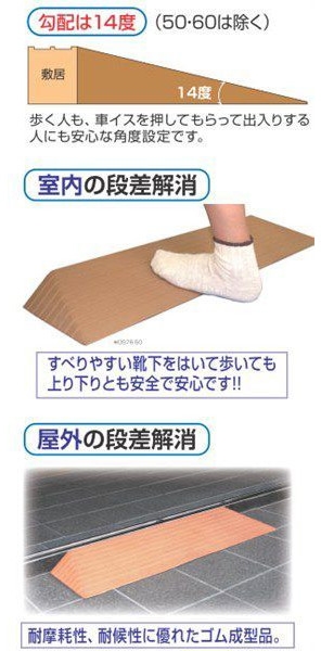 段差スロープ 介護用品 高さ6.5cm×幅76cm 段差解消ダイヤスロープ76N