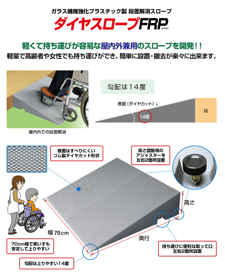 段差解消スロープ 高さ13.5〜14cm×幅70cm ダイヤスロープFRP 介護用品