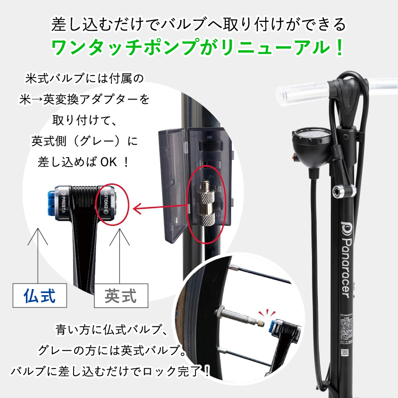 Panaracer（パナレーサー） ワンタッチフロアポンプ 英・仏対応口金