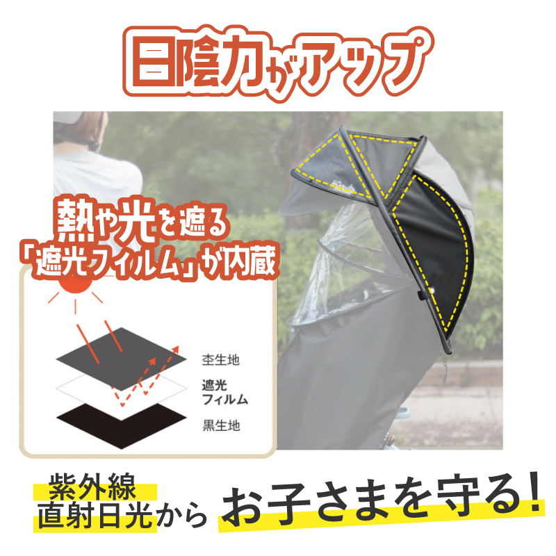 maruto シェル型レインカバー 後ろ用 オールシーズン対応 UVカット MARUTO（マルト） UVカット率100％ 完全遮光 大久保製作所 シェル型