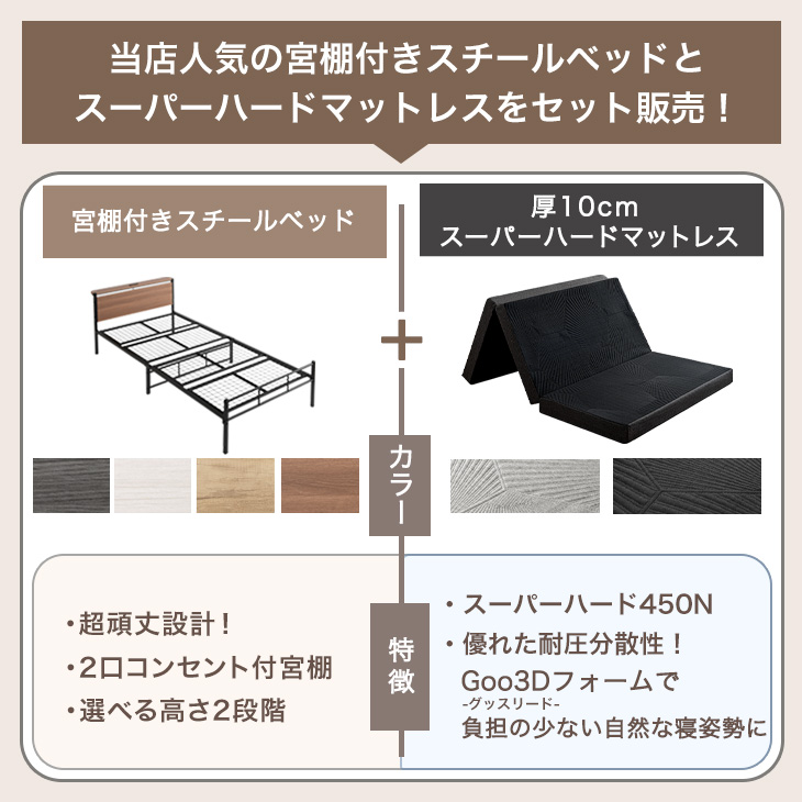 タンスのゲン ベッド マットレス付き スーパーハード 高反発マットレス