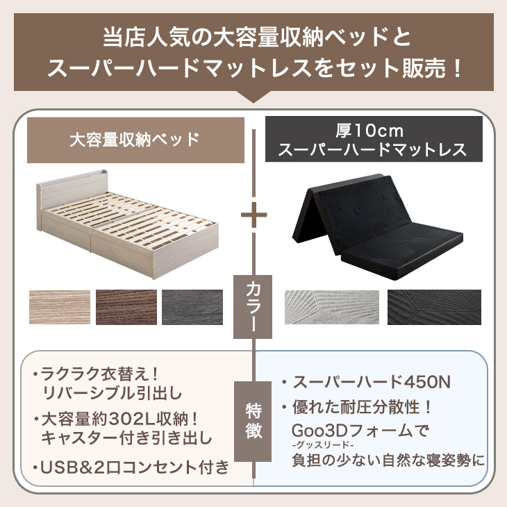 ダブルベッドマットレス付き タンスのゲン ダブルベッド マットレス付き スーパーハード 高反発