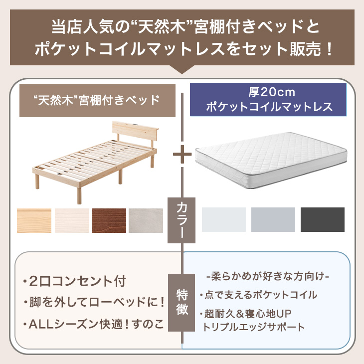 タンスのゲン 本日+4% ベッド マットレス付き 厚20cm ポケットコイル