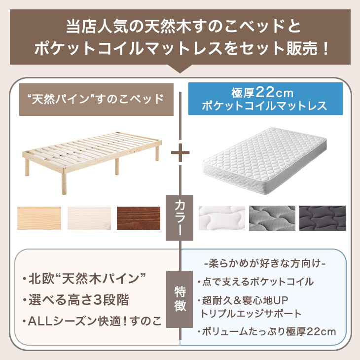 ベッド マットレス付き シングル 極厚22cm...の詳細画像1