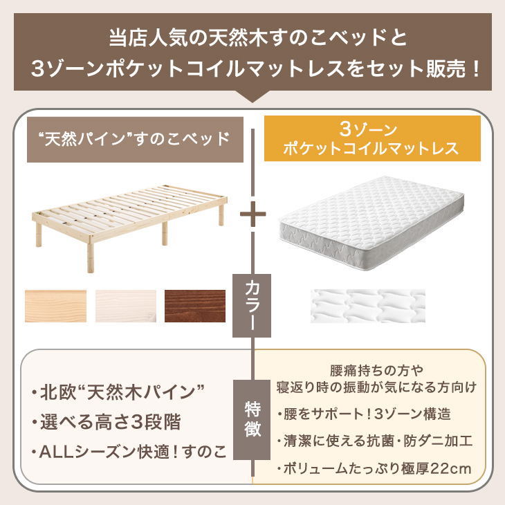 タンスのゲン ベッド マットレス付き ダブル 3ゾーン ポケットコイル