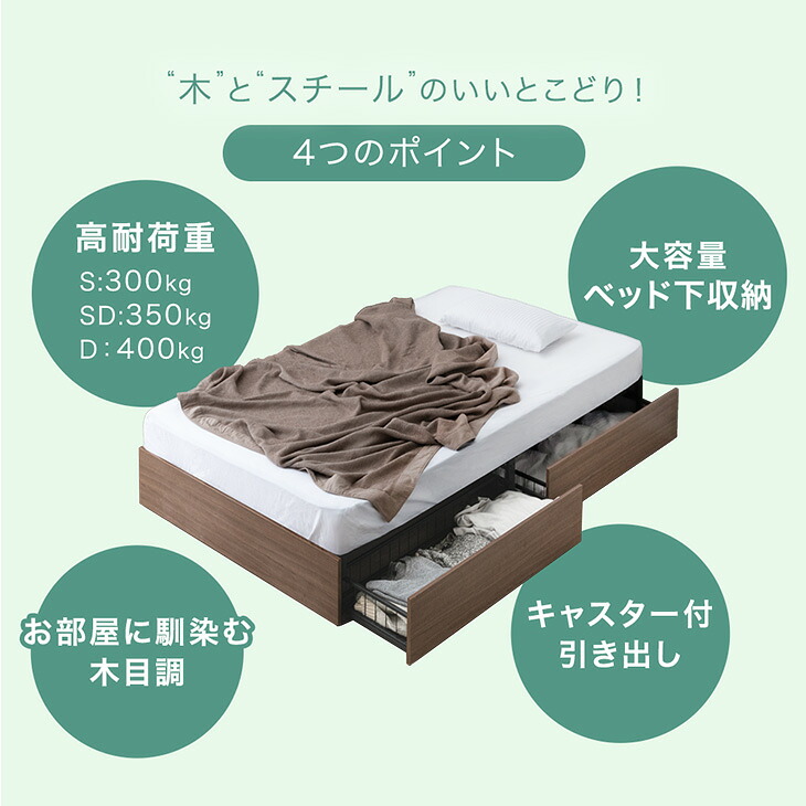 タンスのゲン 本日+4% ベッド セミダブル 収納 ベッドフレーム