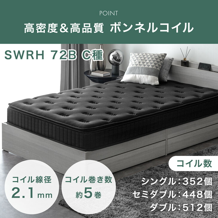 タンスのゲン ベッド マットレス付き ピロートップ ボンネルコイル