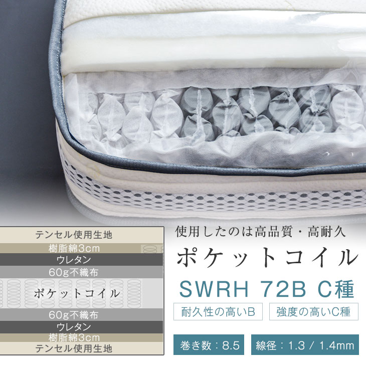 タンスのゲン ベッド マットレス付き 超高密度 4Dメッシュ ポケット