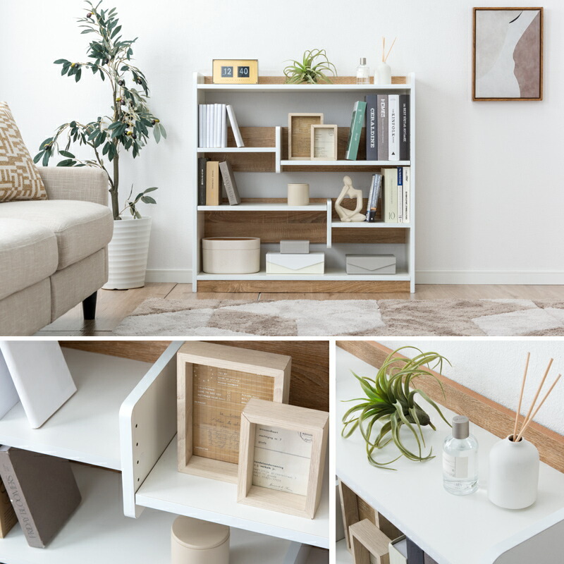 タンスのゲン 本棚 オープンラック 木製 スリム 3段 幅90 収納 ブック