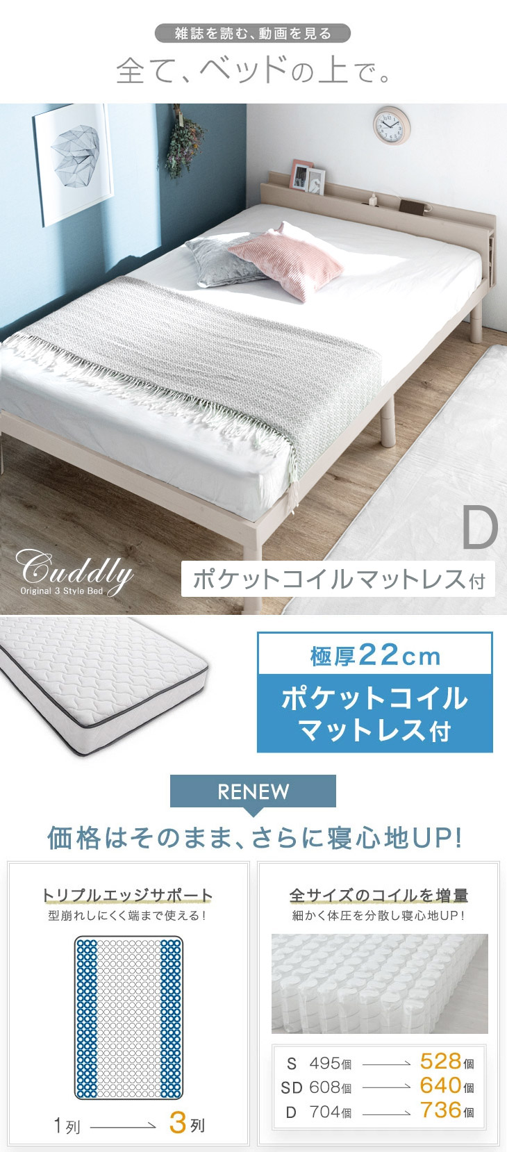 すのこベッド W 12枚セット　ダブル　セミダブル タンスのゲン ベッド ベット 宮付き すのこベッド マットレス付き