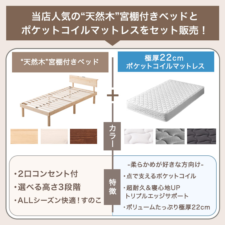 タンスのゲン 27日超お得 ベッド マットレス付き 極厚22cm ポケット