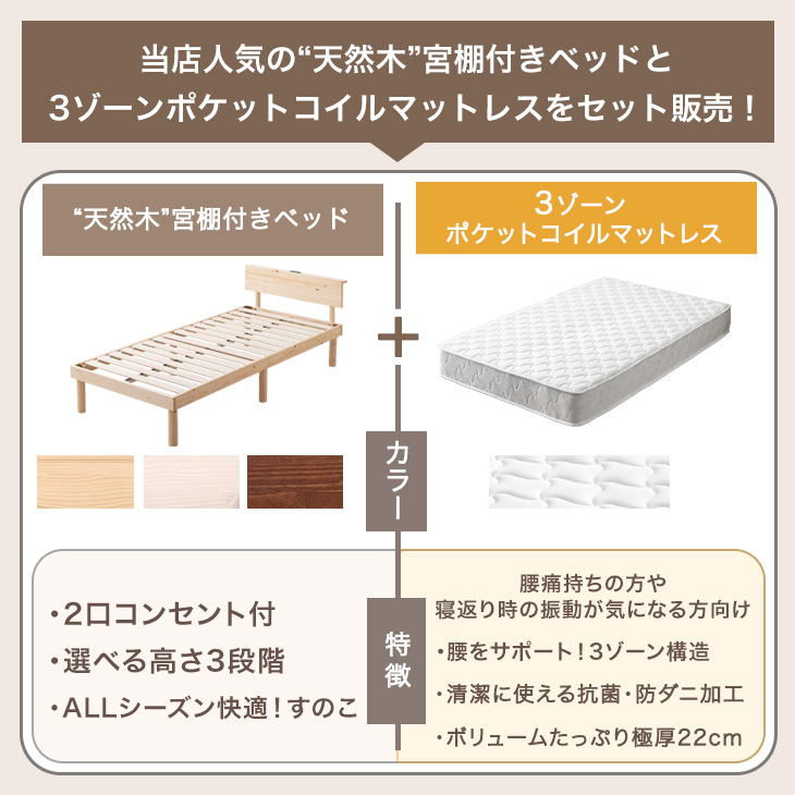 タンスのゲン 25日正午〜+3% ベッド マットレス付き 3ゾーン ポケット