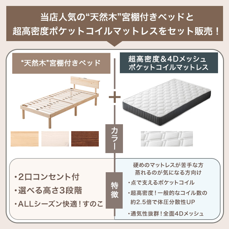 タンスのゲン ベッド マットレス付き 超高密度 ポケットコイル