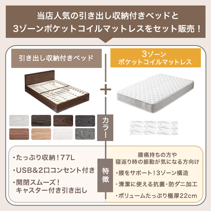 タンスのゲン 8日+5% ベッド マットレス付き 3ゾーン ポケットコイル