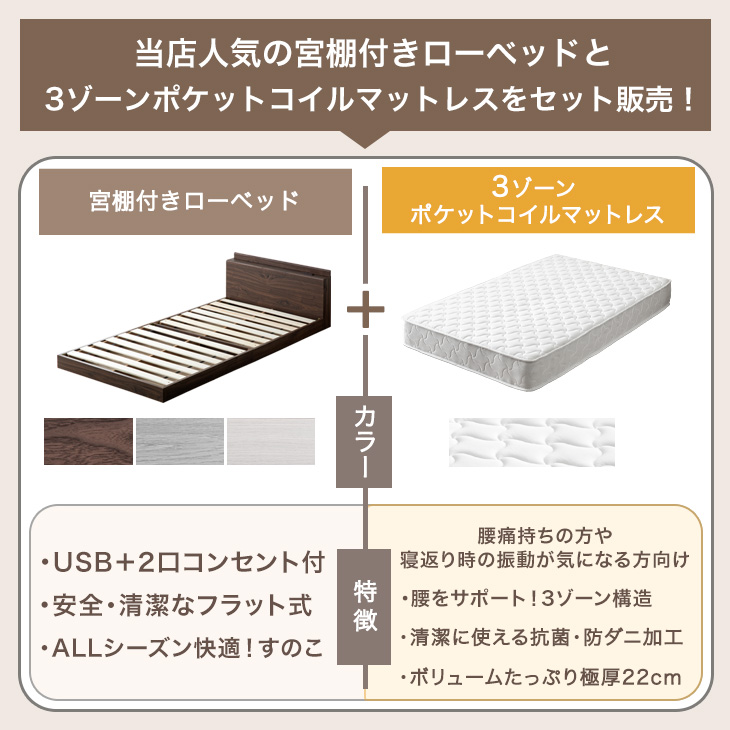 タンスのゲン ベッド マットレス付き 3ゾーン ポケットコイル シングル