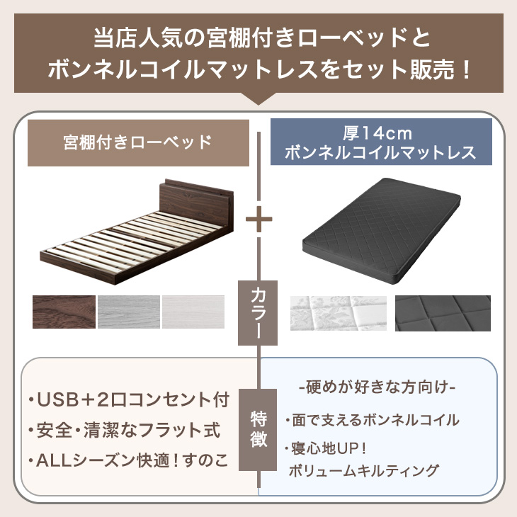 タンスのゲン シングルベッド マットレス付 厚14cm ボンネルコイル