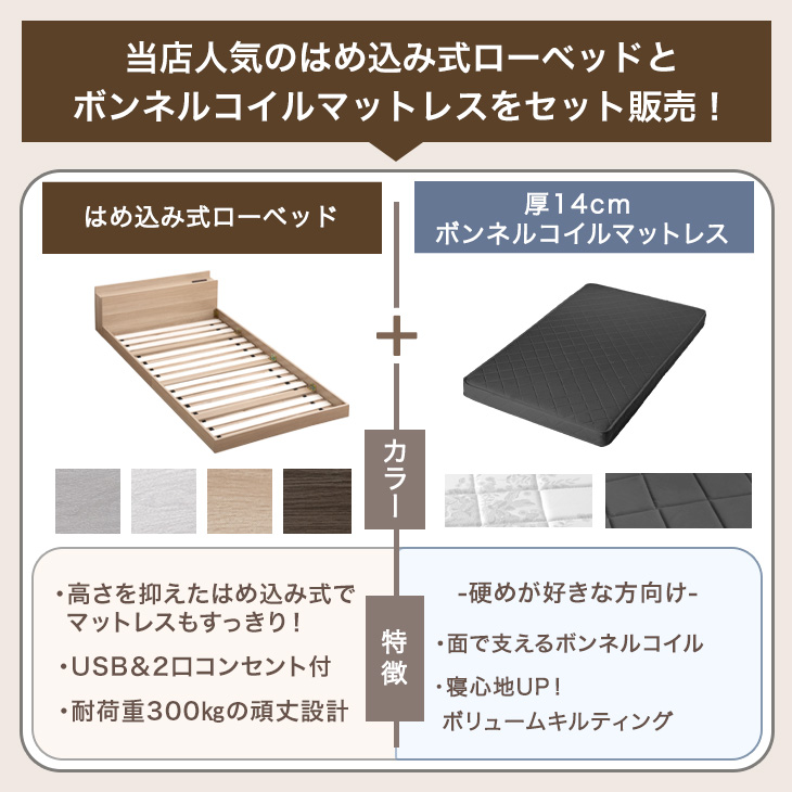 タンスのゲン ベッド マットレス付き 厚さ14cm ボンネルコイル