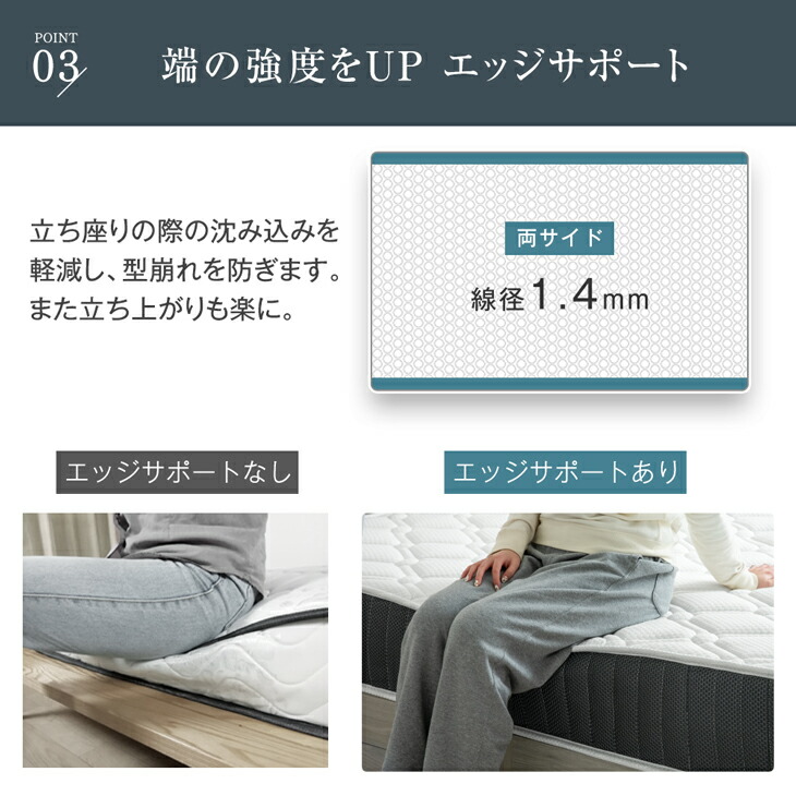 タンスのゲン ベッド マットレス付き 超高密度 ポケットコイル