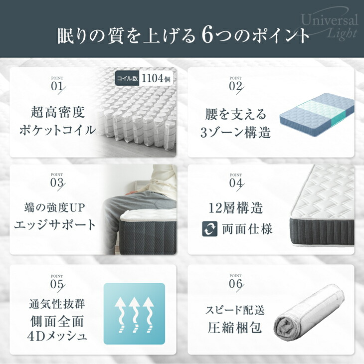 タンスのゲン ベッド マットレス付き ダブル 超高密度コイル 2口