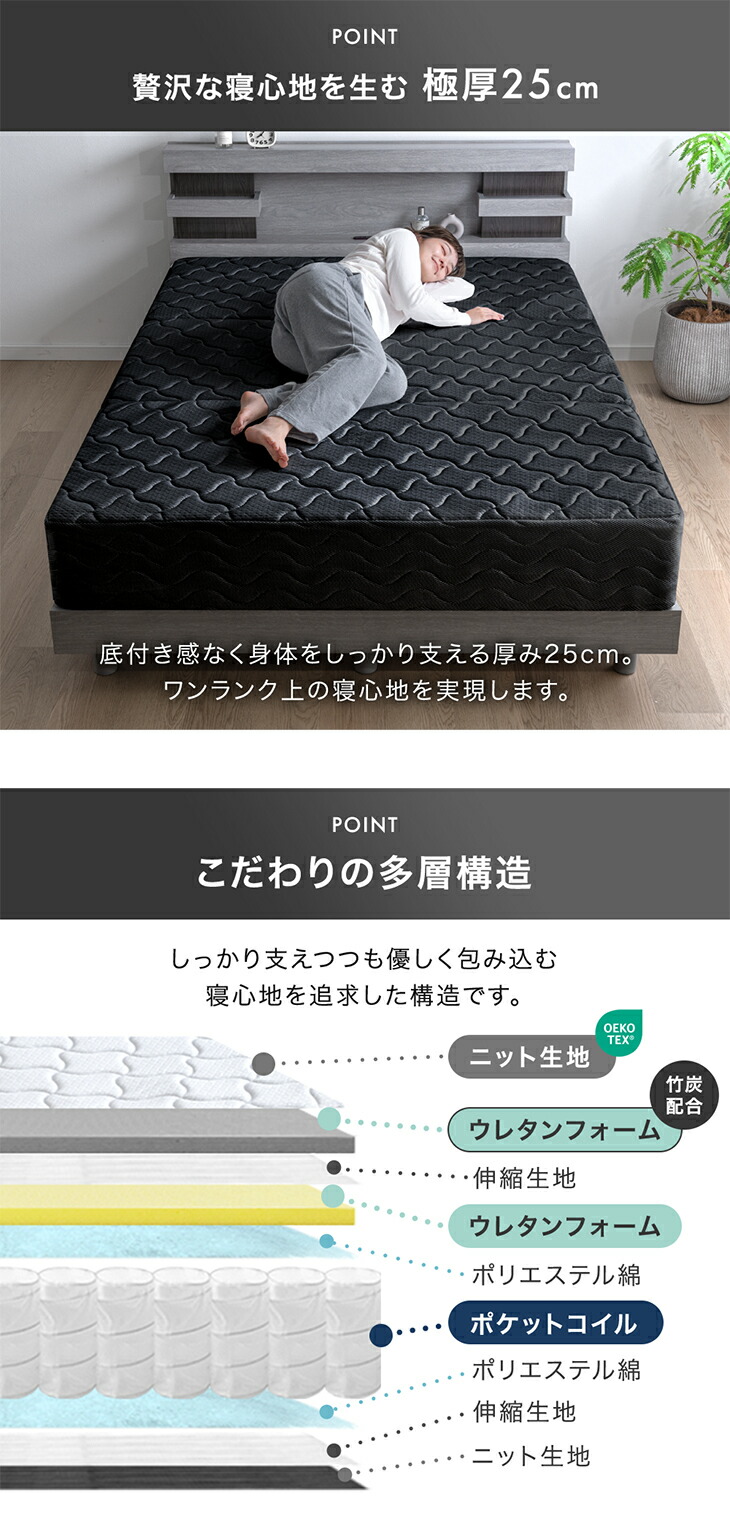 タンスのゲン マットレス ダブル スーパーハード ポケットコイル 三