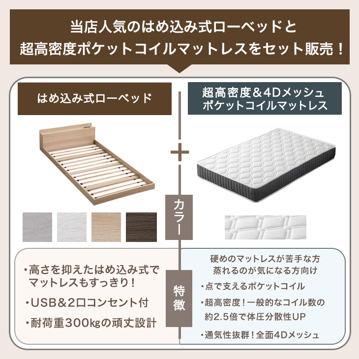 タンスのゲン ベッド マットレス付き 超高密度 ポケットコイル ダブル