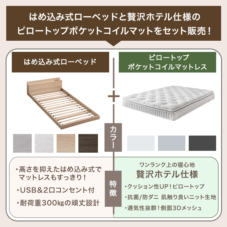 タンスのゲン ベッド マットレス付き 極厚22cm ポケットコイル ダブル