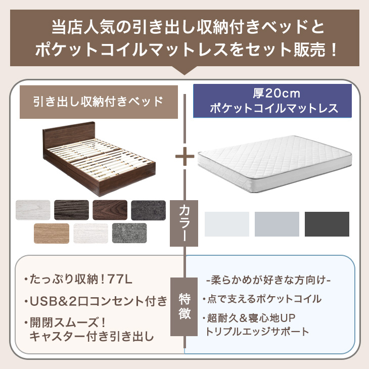 タンスのゲン ベッド マットレス付き 厚20cm ポケットコイル
