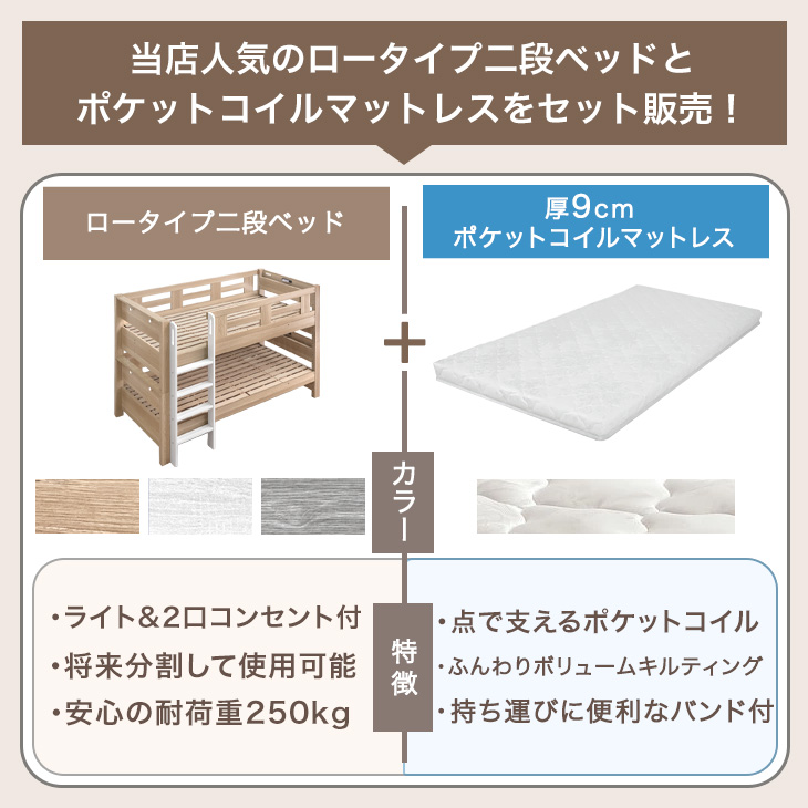 二段ベッド マットレス付き ポケットコイル マ...の詳細画像1