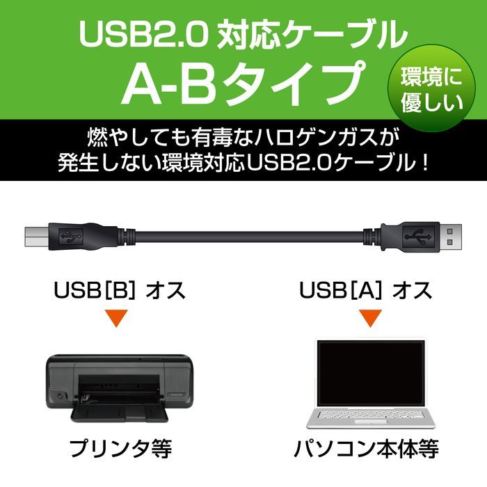 エレコム USB2-ECO05WH 【メール便での発送商品】エコUSBケーブル(A-B
