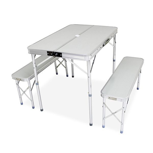 MERMONT アルミテーブルセット 折りたたみ 90cm ベンチ付き