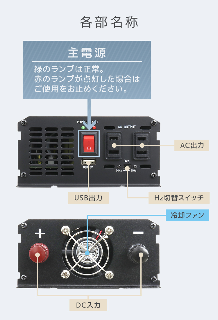 ポータブル電源 インバーター DC12V AC100V 定格1000W 修正波/疑似正弦