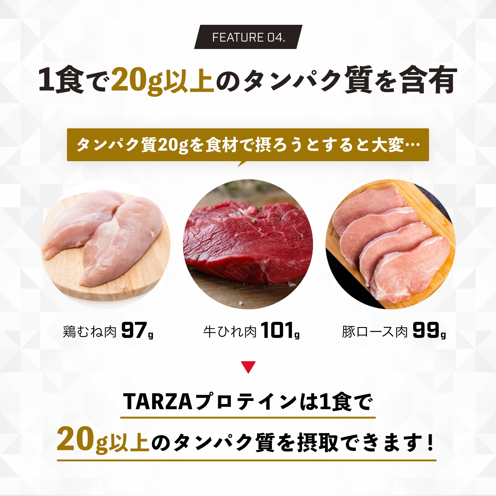 TARZAのホエイプロテイン1食20g以上のたんぱく質