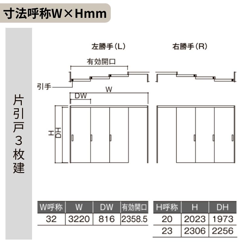 可動間仕切り LIXIL 室内引戸 上吊方式 片引戸3枚建 ラシッサS パネルタイプ LAC 3220/3223 ノンケーシング枠 リクシル トステム 引き戸 リフォーム DIY_3