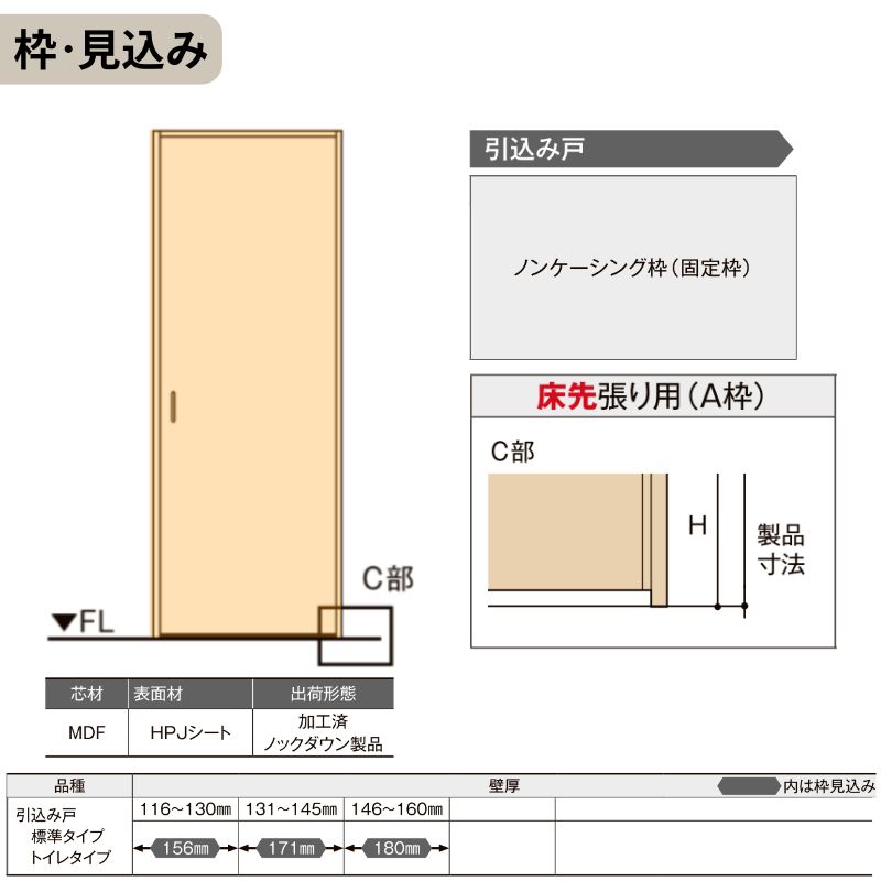 オーダーサイズ LIXIL 通風タイプ 室内引戸 上吊方式 引込み戸 標準タイプ ラシッサＳ LTA ノンケーシング枠 W1188〜1992mm×Ｈ1750〜2430mm リクシル 建具 DIY_4