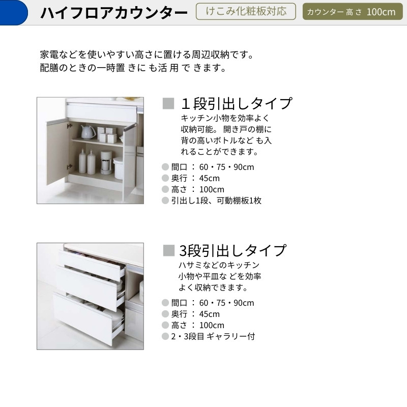 ラクエラ カップボード 間口150cm(75+75cm) ハイフロアカウンター 