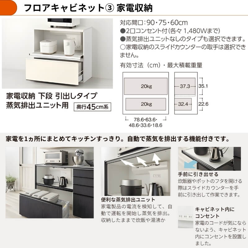 26年新モデル カップボード 食器棚 シエラ 間口45cm(R/L) フロアキャビネット 壁付け型 カウンター高さ85cm 奥行45cm W450mm リクシル 一人暮らし グループ1の画像