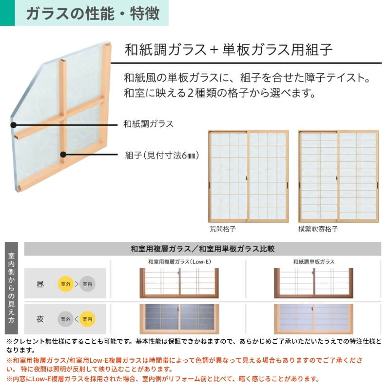 二重窓 内窓 YKK ウチリモ 4枚建 引違い窓 単板ガラス 荒間格子 和紙調 3mm/5mm W1500〜1900 H1801〜1935mm YKKap 断熱 防音 結露対策 マンション 薄型 サッシ_7
