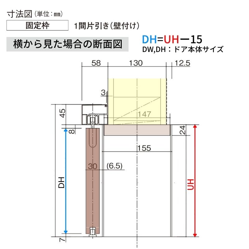 室内引戸 アウトセット納まり 特注 上吊引き戸 ベリティス MC型 UW幅553〜988×UH高さ1645〜2334mm 壁付け スタンダード 建具 交換 おしゃれ パナソニック DIY_16