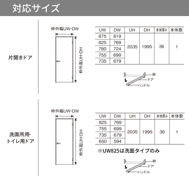 室内開き戸 片開きドア ベリティス 洗面タイプ DB型 スタンダードレーベル UW650/735/755/825×UH2035mm 固定枠 2ｍ高 パナソニック 室内ドア 建具 DIY | Panasonic | 07