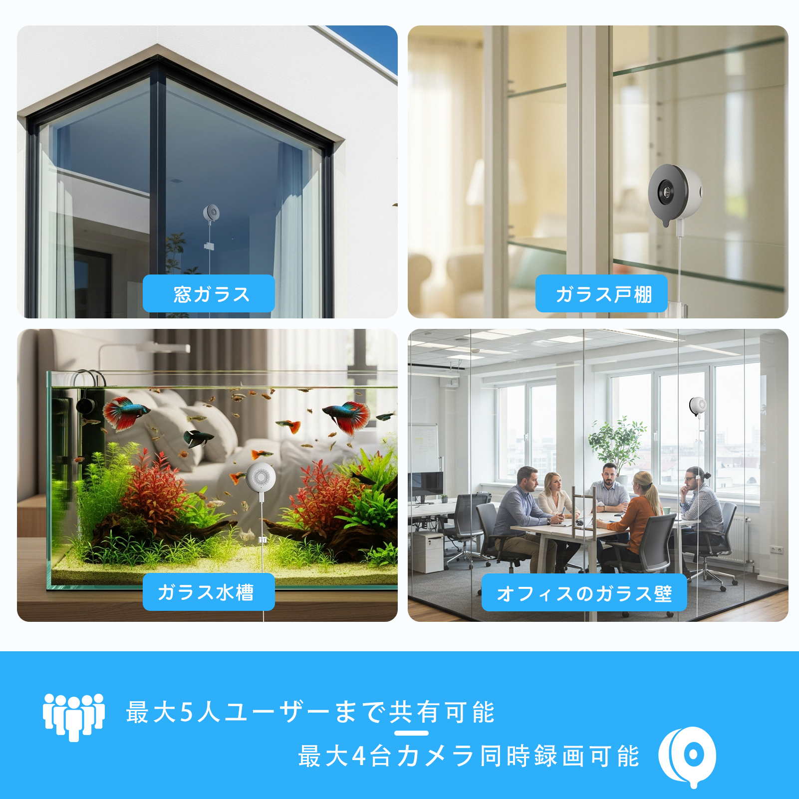 見守りカメラ 監視カメラ 300万画素 防犯カメラ 工事不要 窓 簡単設定