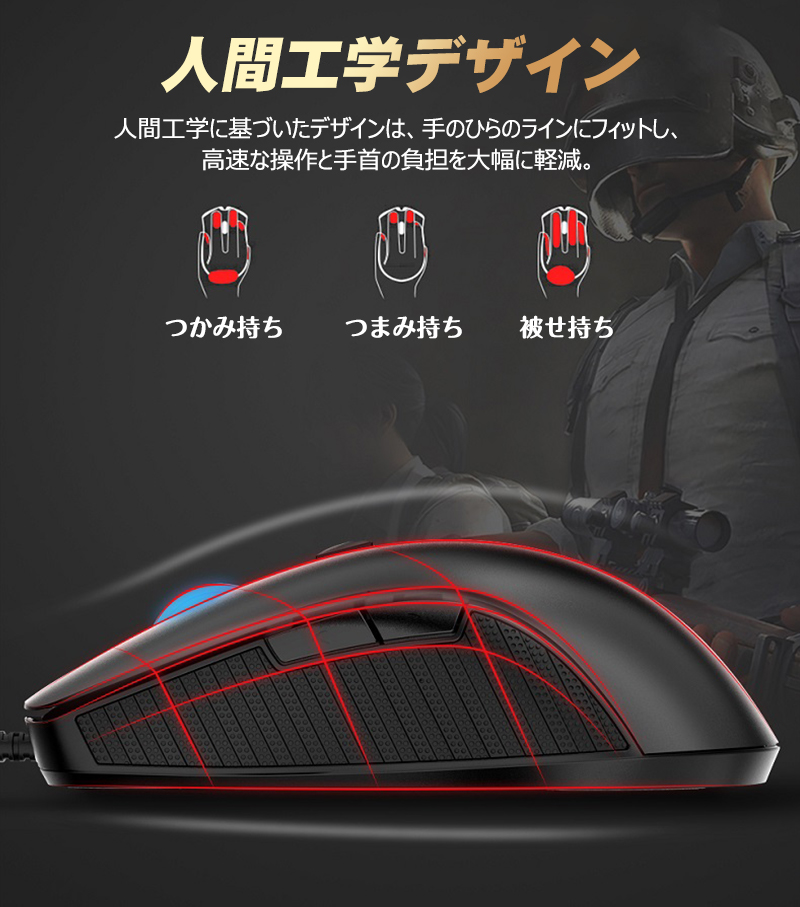ゲーミング マウス 有線 プロ仕様 高速反応 5ボタン 400~6200DPI 低