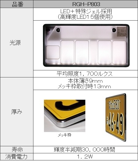 RG 軽自動車用 薄型光るナンバープレート メッキ枠付き 字光式ナンバー 