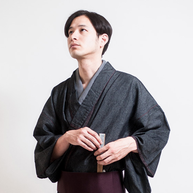 デニム着物 メンズ カジュアル 男性用 洗える着物 紳士 着物 大きい