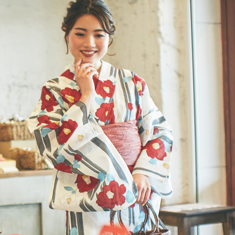 二部式浴衣 3点 セット 帯 下駄 花柄 簡単 セパレート 浴衣 兵児帯 かわいい おしゃれ 椿 ひ...