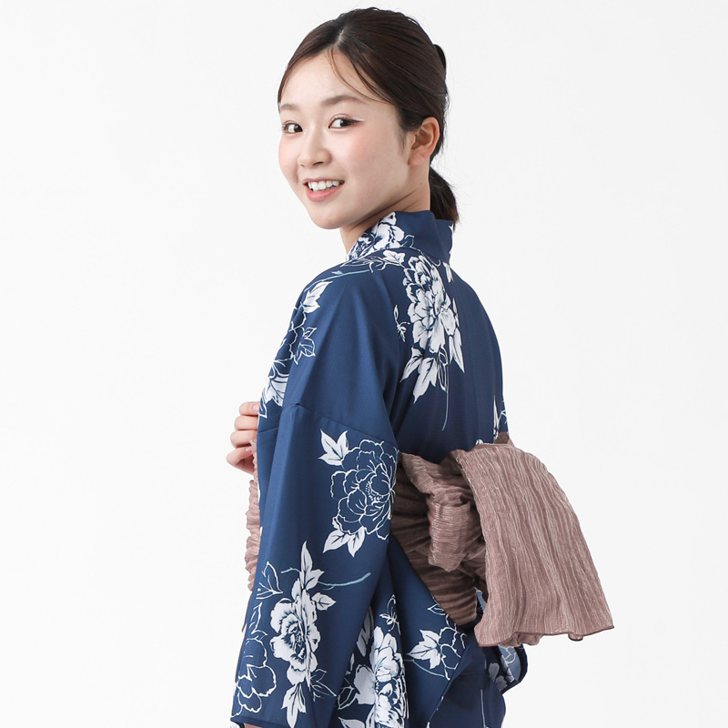 〈新品〉ネイビー花柄浴衣・帯・下駄セット　着付けセット付き BOTAN 初心者も安心 ワンピース 二部式浴衣 帯 下駄 3点 セット 花柄