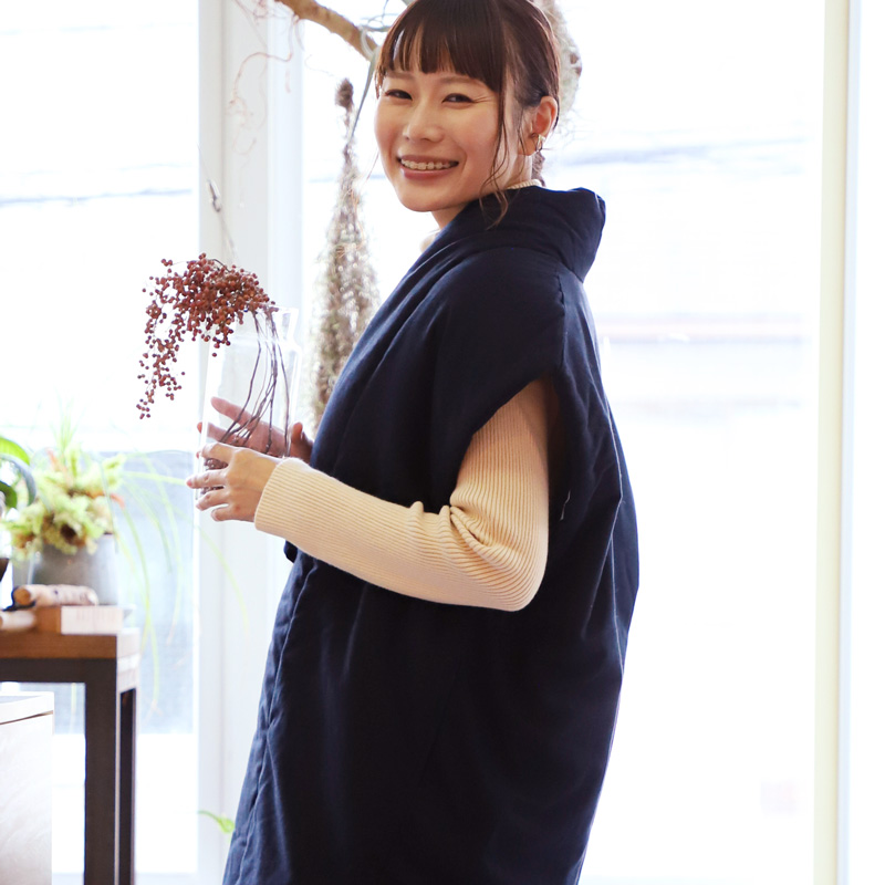 宮田織物 山並み 鷹取 はんてん ロング ポンチョ 袖なし レディース