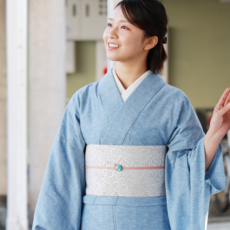 ROCCA（六花） 久留米織 木綿着物 2点 セット レース帯 半幅帯 着物