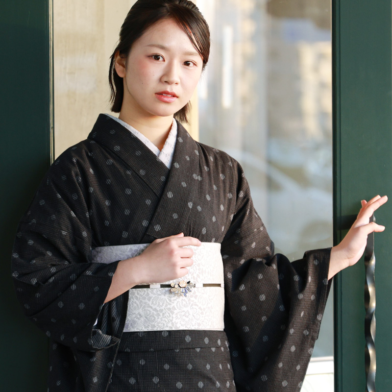 ROCCA（六花） 久留米織 木綿着物 2点 セット レース帯 半幅帯 着物