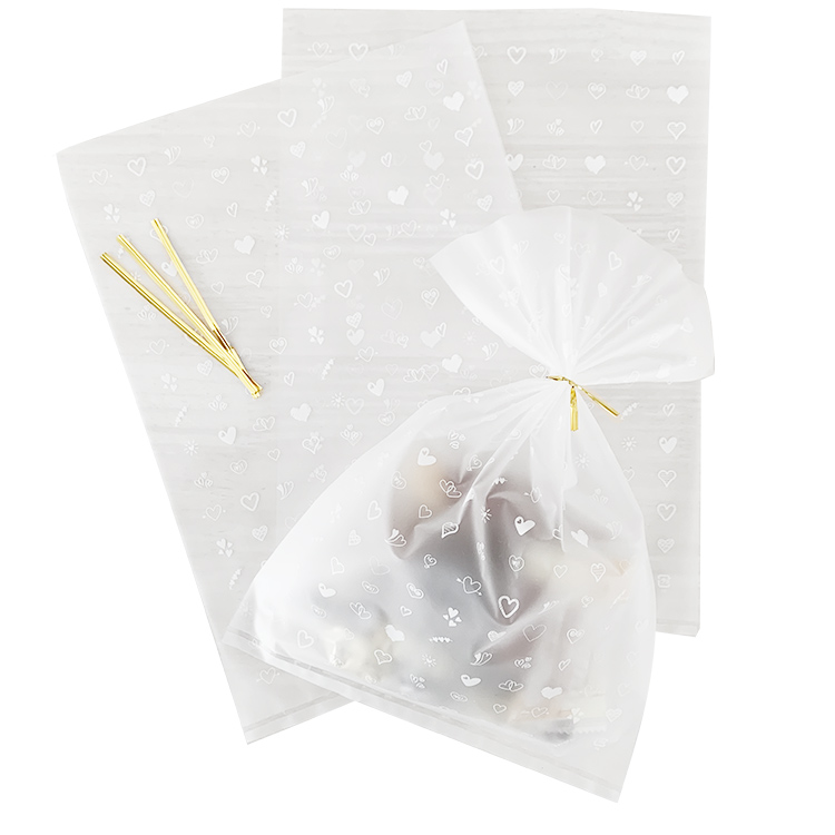 ラッピング袋 ハート柄 10枚 セット 平袋 半透明 ギフトラッピング ギフトバッグ ラッピング 袋 かわいい 送料無料 ネコポス 小分け ギフト袋｜tb-nexus｜02