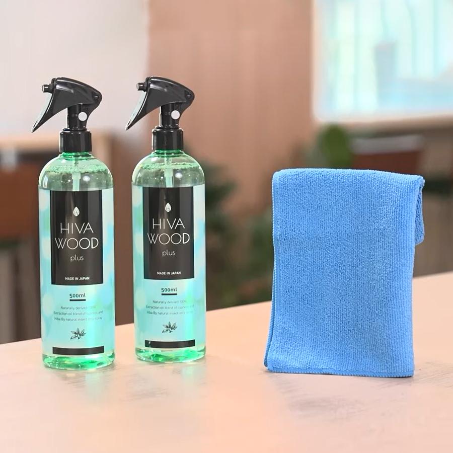 ヒバウッドプラス　500ml 3本セット ヒバウッドプラス ボトル500ml+マイクロファイバークロス